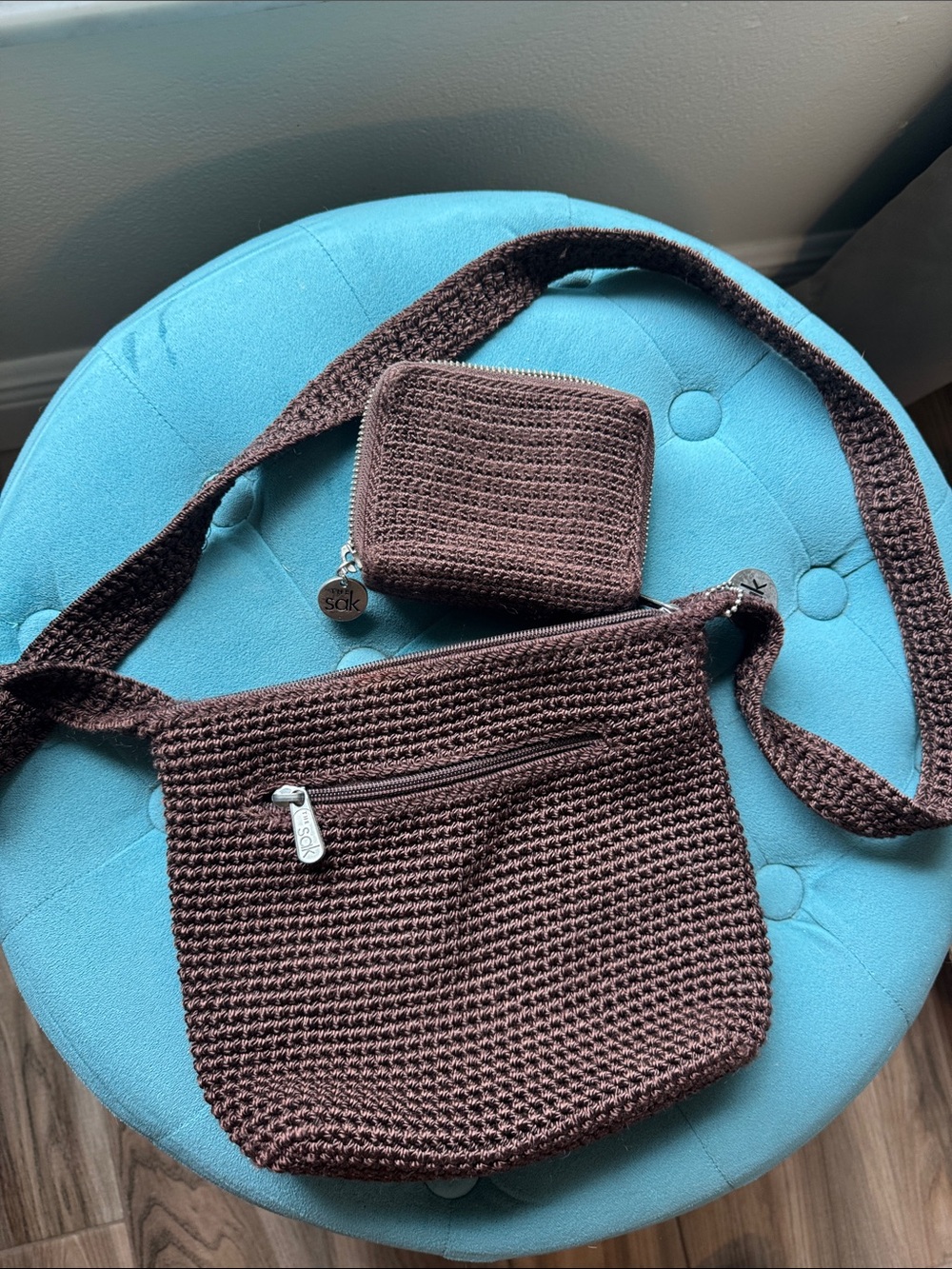 The Sak Brown Crochet Shoulder Bag with Coin Wallet